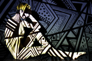 Photographer, Colin Solomon, Edited, Jess Sexton, Retoucher, Beauty Exposed, Hemel Hempstead, Projection, colours, Bold, yellow, Yellow hair, Aztec, nude, Nude Art, Nude Photography